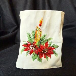 MCM Ceramic Ivory Vase with Candle and Poinsettia flowers Holiday Decor